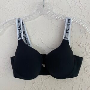 Juicy Couture Y2K T-Shirt Bra Womens 34C Black Logo Strap Underwire Padded